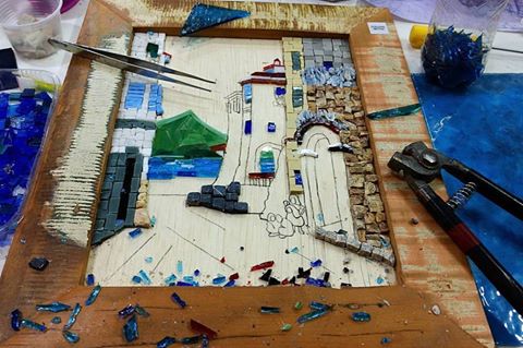 Quadro, mosaico em vitral.